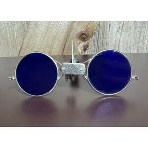 Vintage Safety Protective UV Glasses Clip-On Hard Hat Cobalt Blue Welders